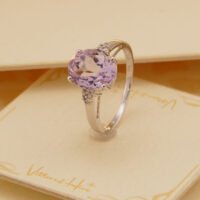 Kunzite Diamond Ring White Gold Large 3.5ct Oval 7