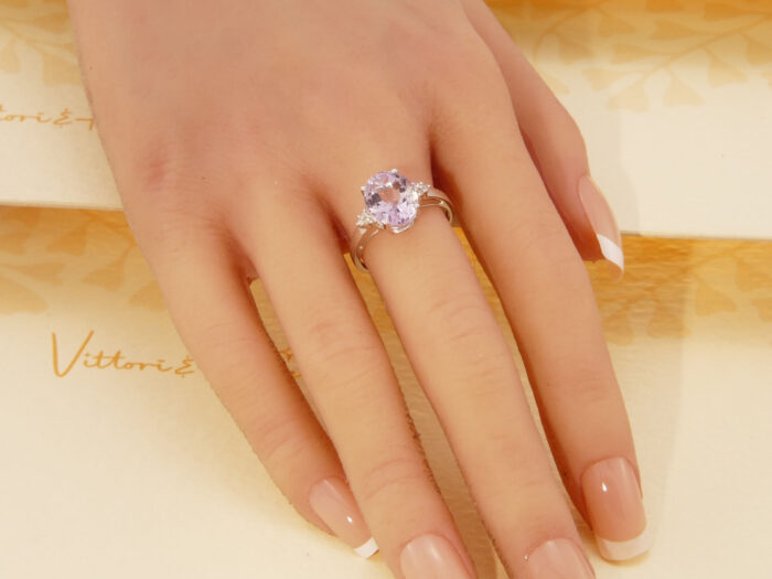 Kunzite Diamond Ring White Gold Large 3.5ct Oval 9