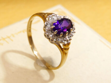 Oval Amethyst Diamond Halo Ring Yellow 9K Gold 1986 4