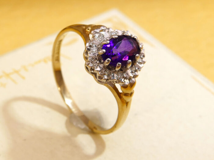 Oval Amethyst Diamond Halo Ring Yellow 9K Gold 1986 4 Oval Amethyst Diamond Halo Ring Yellow 9K Gold 1986 4