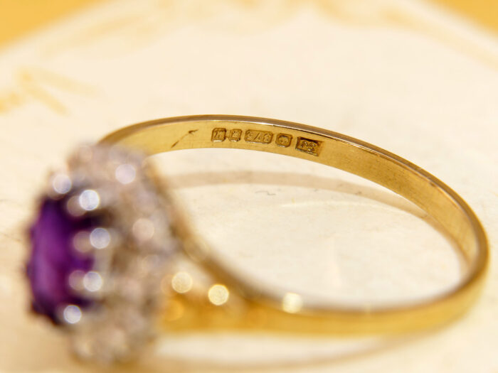 Oval Amethyst Diamond Halo Ring Yellow 9K Gold 1986 7
