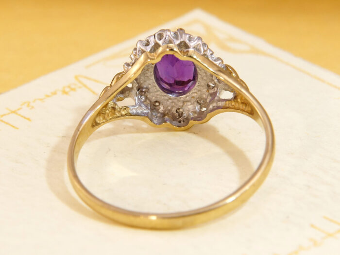 Oval Amethyst Diamond Halo Ring Yellow 9K Gold 1986 8