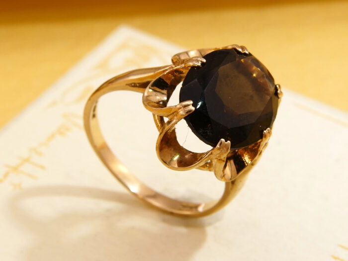 Smoky Quartz Cocktail Ring Yellow 9K Gold London 1981 10
