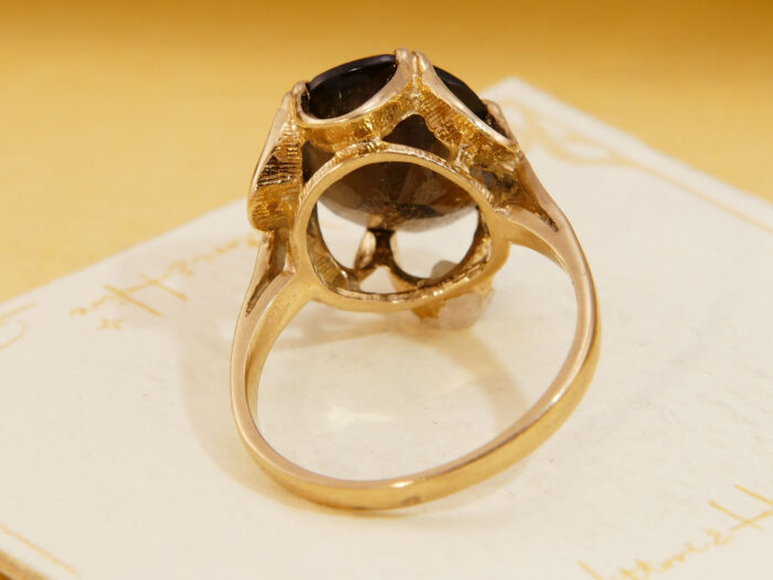 Smoky Quartz Cocktail Ring Yellow 9K Gold London 1981 5