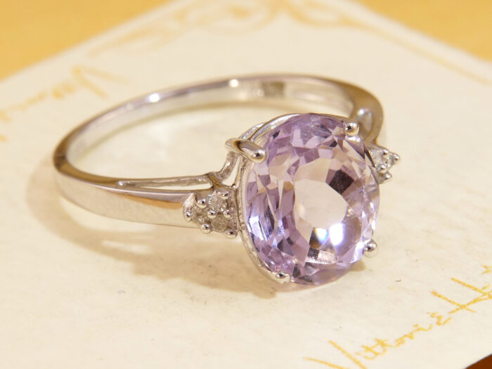 Vintage 3.5ct Kunzite Diamond Ring 9k White Gold 2