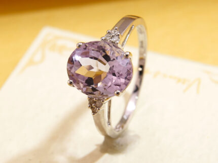 Vintage 3.5ct Kunzite Diamond Ring 9k White Gold 5