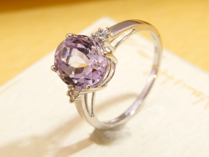 Vintage 3.5ct Kunzite Diamond Ring 9k White Gold 6