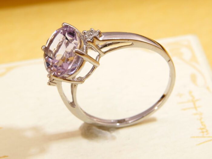 Vintage 3.5ct Kunzite Diamond Ring 9k White Gold 7