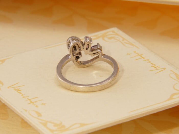 Vintage Abstract Pink Kunzite & Amethyst Solid Silver Ring 3