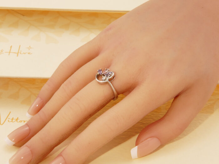 Vintage Abstract Pink Kunzite & Amethyst Solid Silver Ring 8