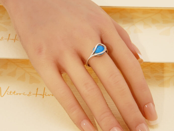 Vintage Modernist Oval Turquoise Mexico Silver Ring 10