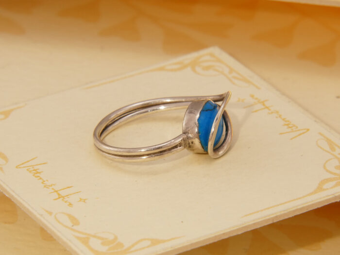 Vintage Modernist Oval Turquoise Mexico Silver Ring 4