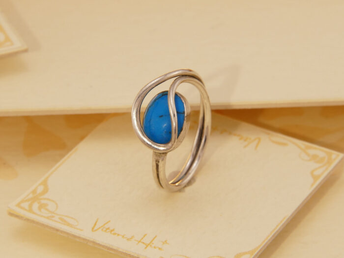 Vintage Modernist Oval Turquoise Mexico Silver Ring 6