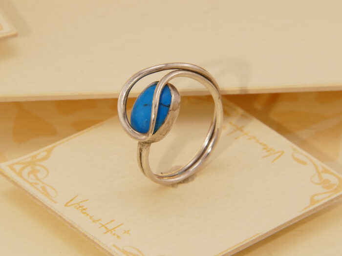 Vintage Modernist Oval Turquoise Mexico Silver Ring 7