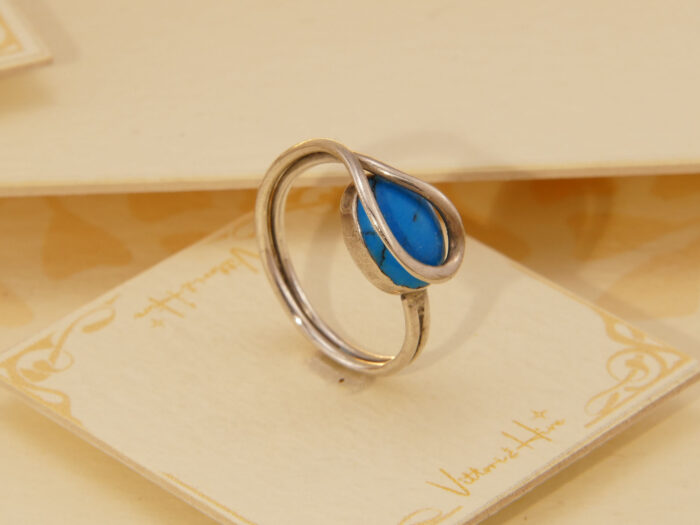 Vintage Modernist Oval Turquoise Mexico Silver Ring 8