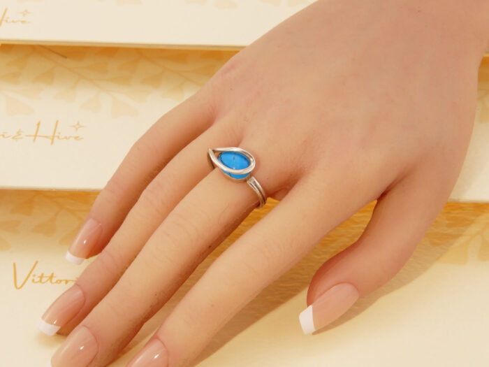 Vintage Modernist Oval Turquoise Mexico Silver Ring 9