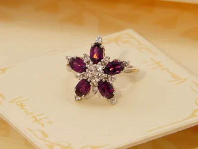 Vintage-Pink-Almandine-Garnet-White-Topaz-Daisy-Cluster-Ring-in-Silver-2