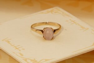 Vintage Rose Quartz Cabochon Yellow Gold Ring L 6 2