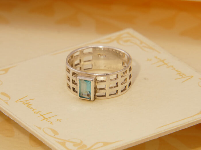 Vintage Step Cut Blue Topaz Solid Silver Ring Art Nouveau Style Size N 7 54 1