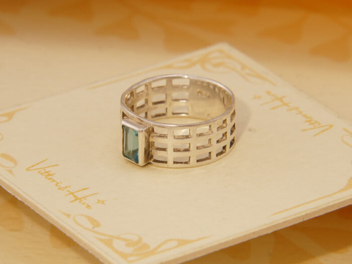 Vintage Step Cut Blue Topaz Solid Silver Ring Art Nouveau Style Size N 7 54 2