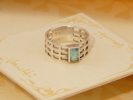 Vintage Step Cut Blue Topaz Solid Silver Ring Art Nouveau Style Size N 7 54 3