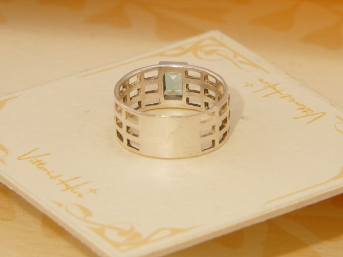 Vintage Step Cut Blue Topaz Solid Silver Ring Art Nouveau Style Size N 7 54 4