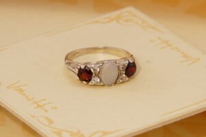 Vintage Victorian Opal & Garnet Floral Solid Silver Ring 4