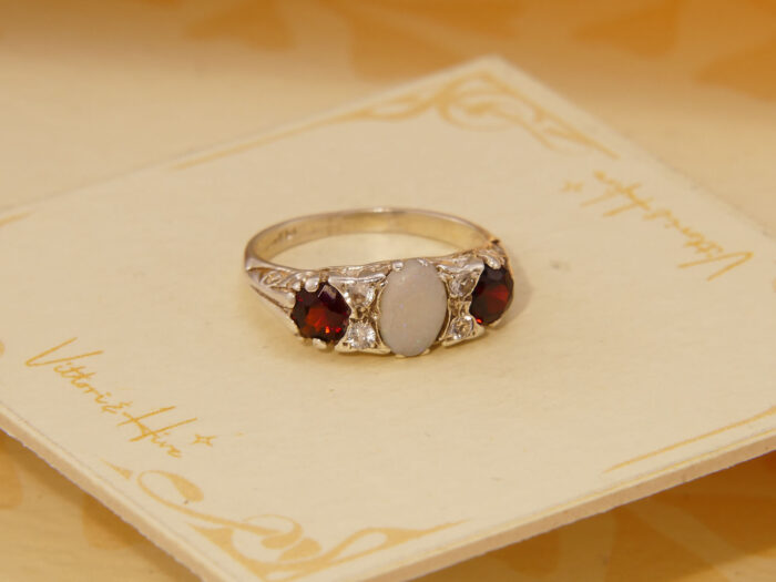 Vintage Victorian Opal & Garnet Floral Solid Silver Ring 4 Vintage Victorian Opal & Garnet Floral Solid Silver Ring 4