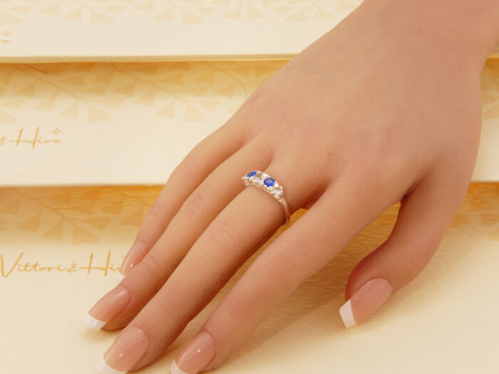 Vintage Vivid Blue Spinel Floral Sterling 5 Stone Silver Ring Hallmarked 1980 1