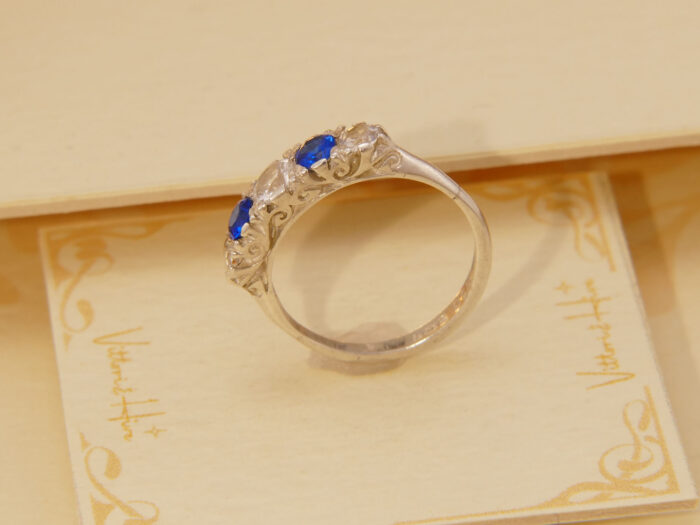 Vintage Vivid Blue Spinel Floral Sterling 5 Stone Silver Ring Hallmarked 1980 10