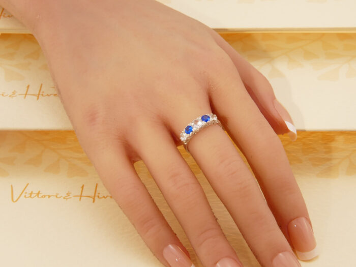 Vintage Vivid Blue Spinel Floral Sterling 5 Stone Silver Ring Hallmarked 1980 2