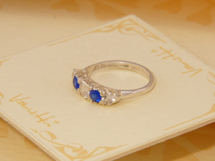 Vintage Vivid Blue Spinel Floral Sterling 5 Stone Silver Ring Hallmarked 1980 3