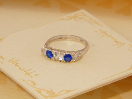 Vintage Vivid Blue Spinel Floral Sterling 5 Stone Silver Ring Hallmarked 1980 4