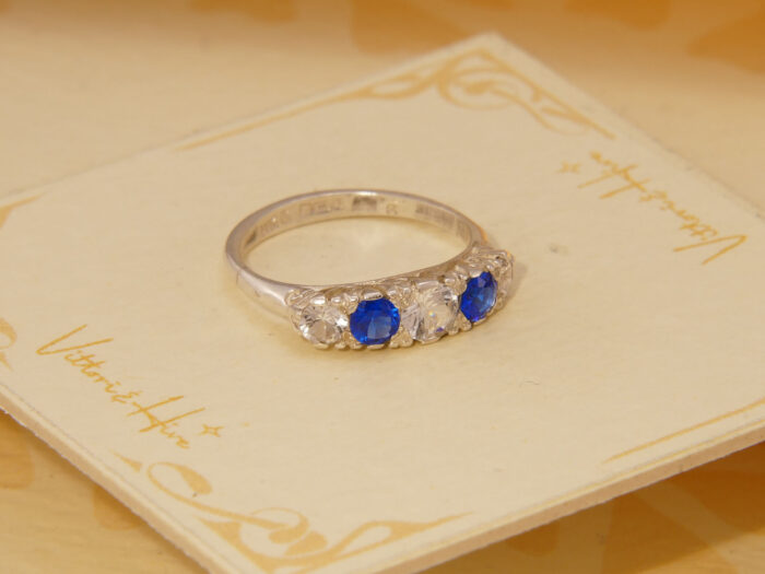 Vintage Vivid Blue Spinel Floral Sterling 5 Stone Silver Ring Hallmarked 1980 5