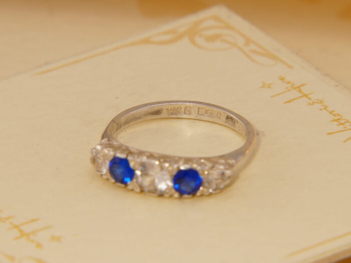 Vintage Vivid Blue Spinel Floral Sterling 5 Stone Silver Ring Hallmarked 1980 6