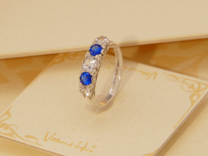 Vintage Vivid Blue Spinel Floral Sterling 5 Stone Silver Ring Hallmarked 1980 8