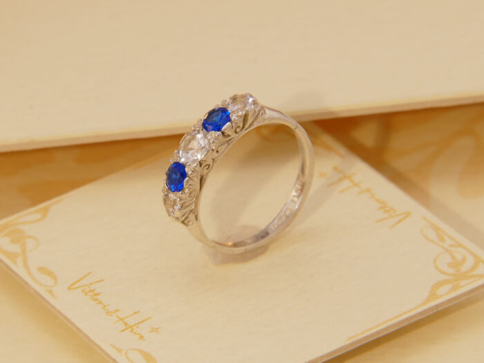 Vintage Vivid Blue Spinel Floral Sterling 5 Stone Silver Ring Hallmarked 1980 9