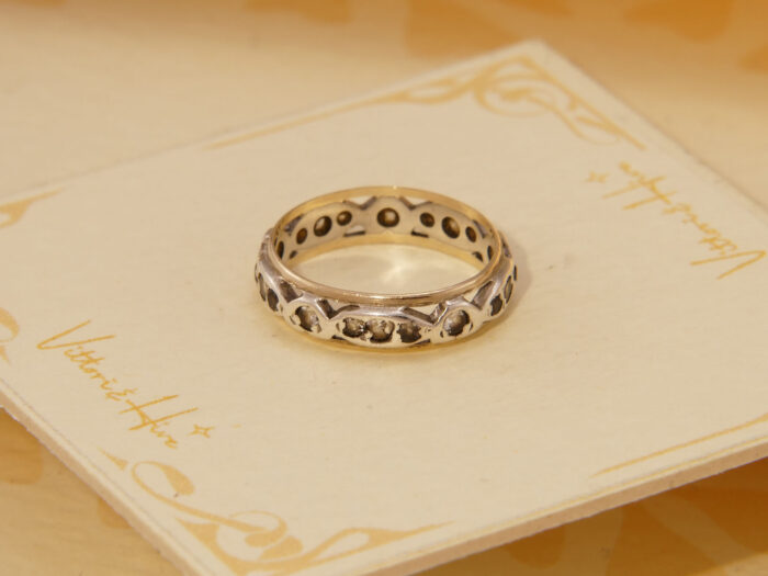 Vintage White Sapphire Full Eternity Band in Yellow Gold & Silver 1