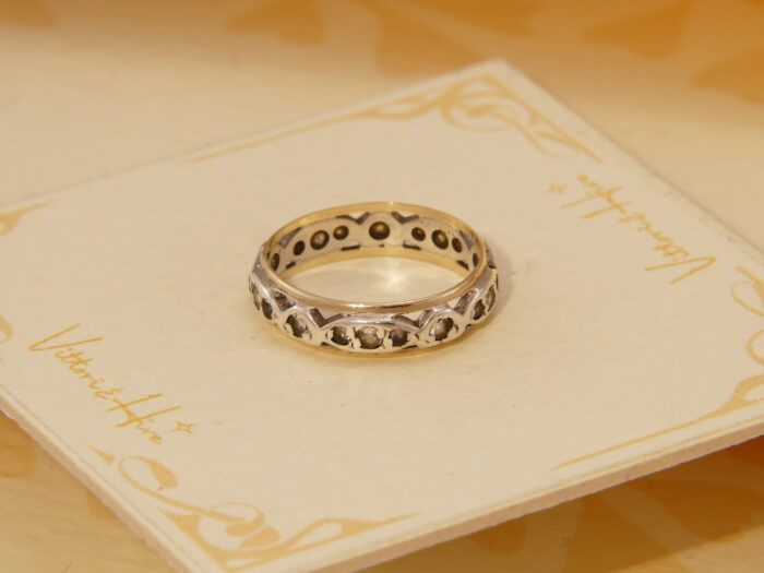 Vintage White Sapphire Full Eternity Band in Yellow Gold & Silver 3