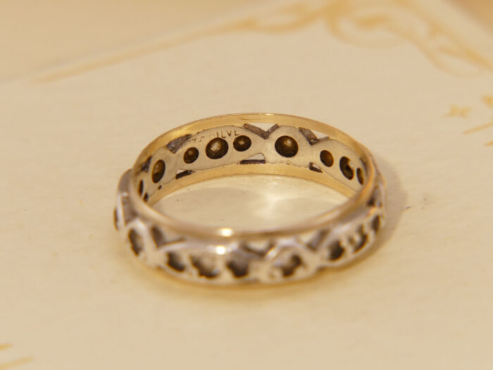 Vintage White Sapphire Full Eternity Band in Yellow Gold & Silver 4
