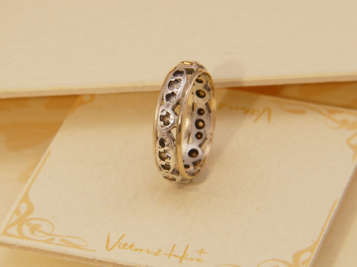 Vintage White Sapphire Full Eternity Band in Yellow Gold & Silver 6