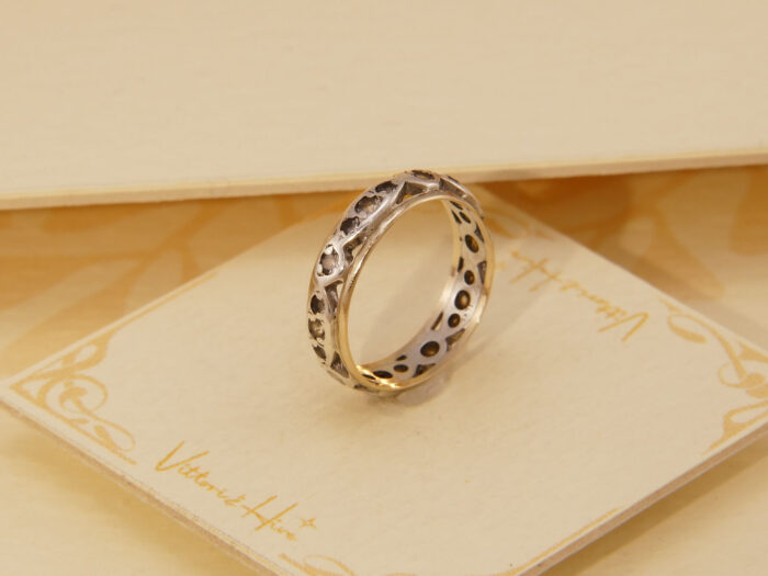 Vintage White Sapphire Full Eternity Band in Yellow Gold & Silver 7