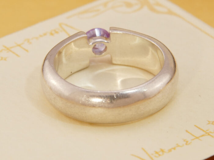 Modernist Pink Zirconia Tension Set Heavy Silver Band Ring 3