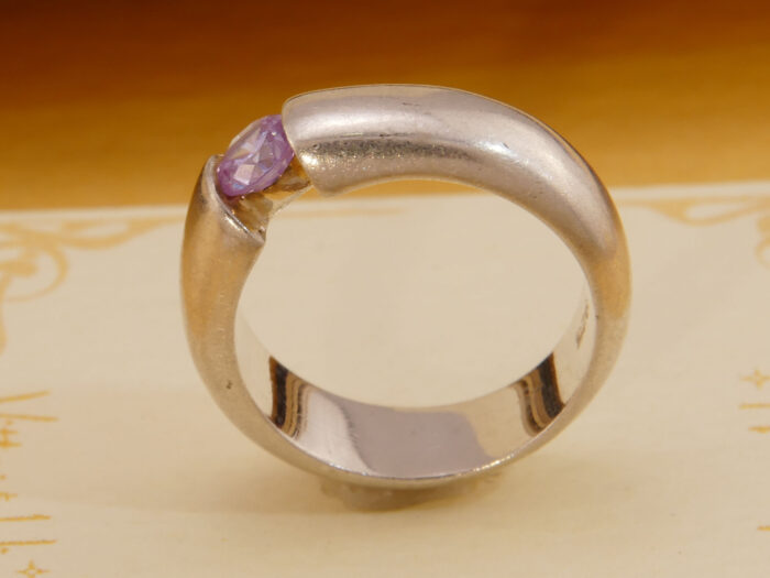 Modernist Pink Zirconia Tension Set Heavy Silver Band Ring 7