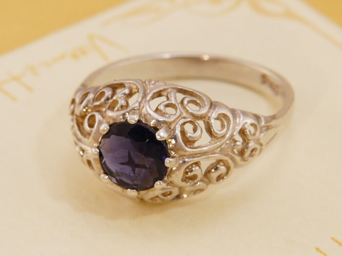 Natural Blue Sapphire Floral Vine Solid Silver Ring 1