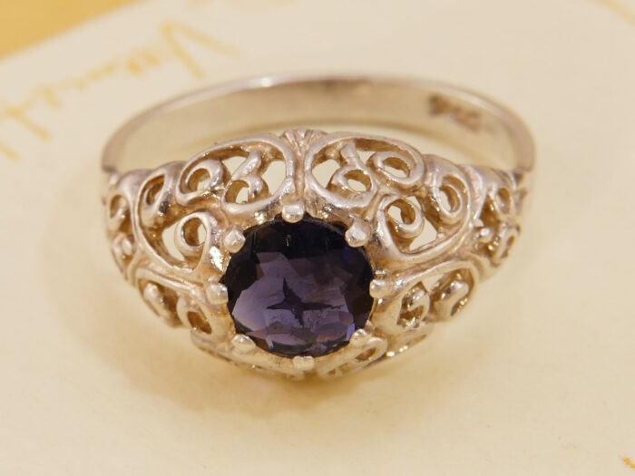 Natural Blue Sapphire Floral Vine Solid Silver Ring 2