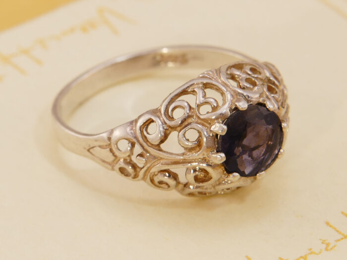 Natural Blue Sapphire Floral Vine Solid Silver Ring 3