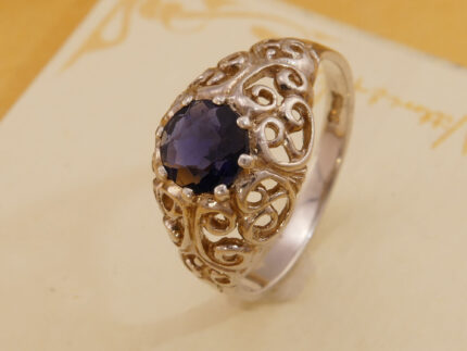 Natural Blue Sapphire Floral Vine Solid Silver Ring 5