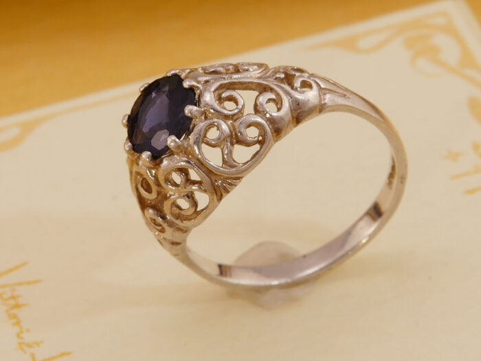 Natural Blue Sapphire Floral Vine Solid Silver Ring 6