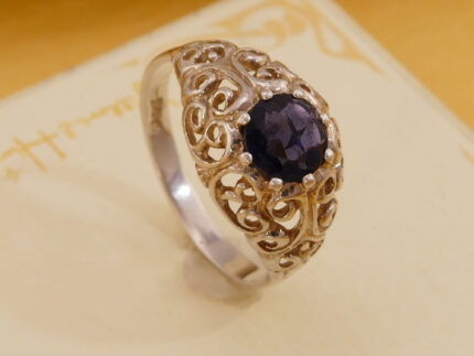 Natural Blue Sapphire Floral Vine Solid Silver Ring 7